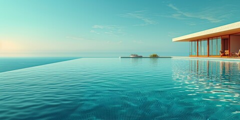 Wall Mural - A massive swimming pool positioned beside the vast ocean, offering a stunning view of the waters expanse