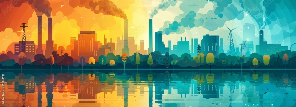 Pollution Clean Design Clean Technology flat design side view pollution reduction theme water ...