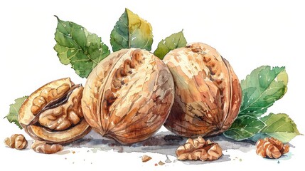 Poster - Juglans microcarpa Texas walnut Fruit in Stunning Watercolor.