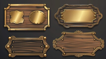 Poster - Elegant collection of gold plaques on dark background for premium branding and design elements