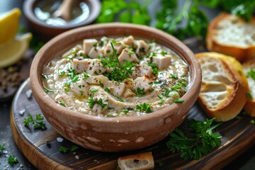 Wall Mural - Top view of bowl with chicken pate