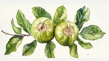 Poster - Juglans regia English walnut Fruit in Stunning Watercolor.