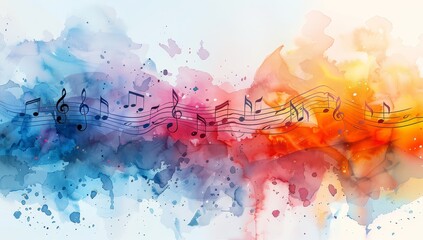 Wall Mural - watercolor music notes, white background, colorful