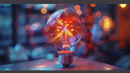Poster - Gear in light bulb, colorful, sharp, clear. Generative AI.