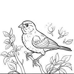 Wall Mural - Cute Hand-Drawn Canary Bird Sitting on a Branch for Children's Coloring book