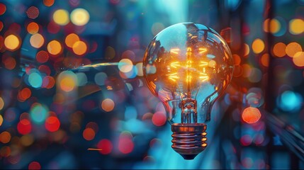 Poster - Gear in light bulb, colorful, sharp, clear. Generative AI.