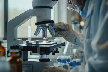 Professional close-up photo of the medical analysis process for an educational video script. Features a softly blurred background and copy space, ideal for healthcare education and informative content