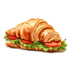 Sticker - Vector illustration of a croissant burger on a white background. Suitable for crafting and digital design projects.[A-0001]