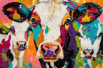 Wall Mural - Abstract colorful illustration of cows. Ai generative art