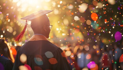 Rear view of university graduates wearing graduation gown and cap in the commencement day, Concept education congratulation. Graduation Ceremony