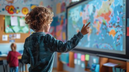 Wall Mural - Interactive Smart Board in a Classroom with AR Elements