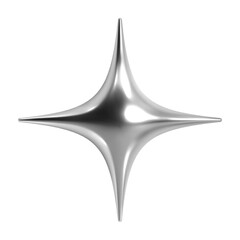 3d y2k chrome abstract star with four spikes, spark, flash, shiny metallic silver surface. isolated 