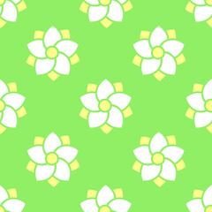 Wall Mural - White and yellow stylized flowers on geen background. Vector seamless pattern. Best for textile, wallpapers, home decoration, wrapping paper, package and your design.