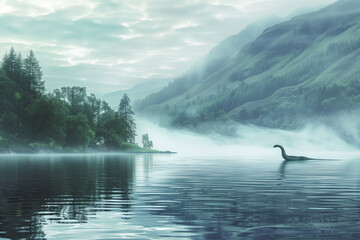 Nessie, the Lake Monster of Loch Ness Rears Out of Water