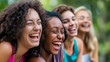 © WilliamAI - a photo of a group of diverse friends laughing together at a park