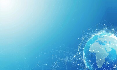 A blue background with a digital globe and global network connections, representing world wide web technology Generative AI