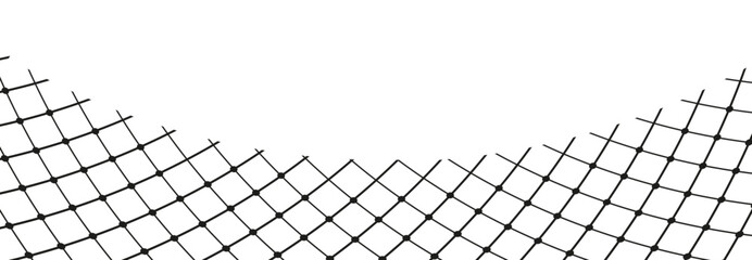 Illustration of a black fishing or football net.Checkered wavy background in doodle style.