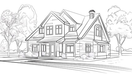 dwelling, estate, housing, outline, property, residential, roof, drawing, vignetting, exterior, home, illustration, white, black, construction, design, house, line, architecture, building, contemporar