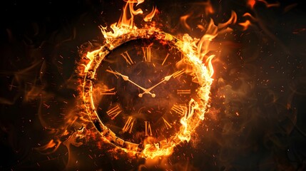 Wall Mural - Clock on fire, burning time. the fire surrounds a burning clock