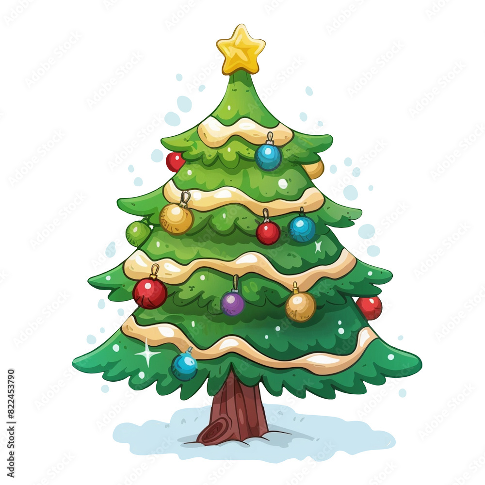 Cartoon decorated christmas tree clipart, isolated Stock Photo | Adobe Stock, image size:1000x1000