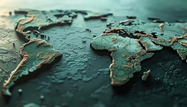 3d rendering of a relief map of the world. World map illustration