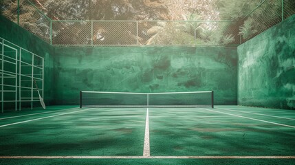 Wall Mural - Tennis court with a net and a fence