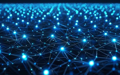 Wall Mural - A vast network of interconnected glowing blue nodes on a dark background.