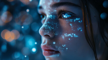 girl's face with blue lights