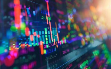 Wall Mural - Blurred financial stock market graph with colorful digital data.