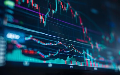 Close-up view of a stock market data screen showing fluctuating stock prices and trends.