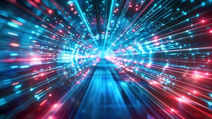 Wall Mural - futuristic speed motion with blue and red rays of light abstract background