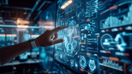 innovative technology concept with holographic interfaces and futuristic gadgets