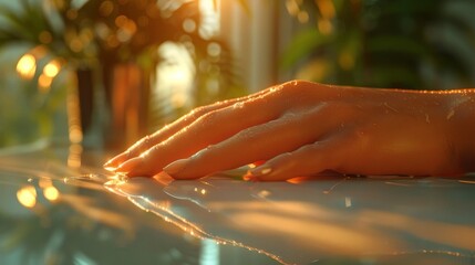 Close-up illustration of fingers softly tapping on a table, capturing the rhythmic and relaxing ASMR effect, in a detailed 3D model style