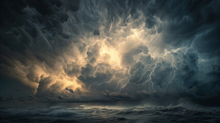 Wall Mural - A stormy sky with lightning and rain