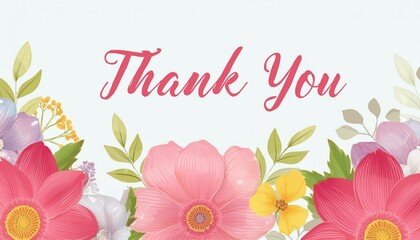 Wall Mural - Thank You Message - Hand Lettering of Thankful Card or Gift Card for Print - Social Post for Appreciation - Decorated with Flowers and Leaves