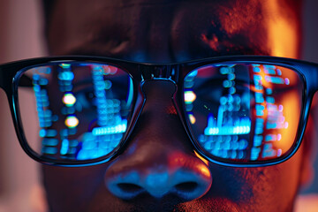 Aufkleber - A man is wearing glasses and looking at a computer screen