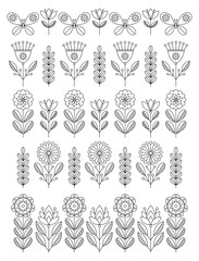 Poster - A set of floral borders in simple line art style to create different designs.