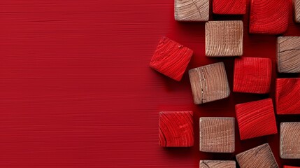 Wall Mural -  Four red backgrounds, each adorned with wood blocks