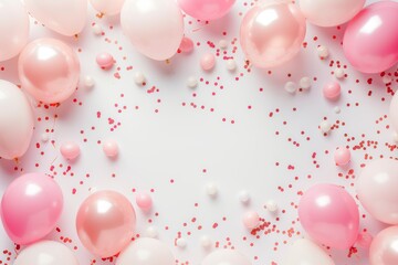 Canvas Print - A white background with pink and white balloons scattered around it