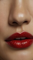 Canvas Print - Lips with red lipstick and white teeth of a beautiful woman