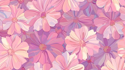 Wall Mural - groovy psychedelic y2k pattern with repeating pink flowers - trendy retro 2000s design in pastel col