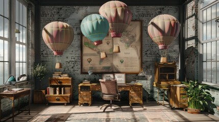 vintage hot air balloons for a nostalgic office.
