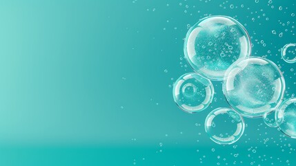 Wall Mural -  A collection of bubbles hovering above blue-green water teeming with numerous bubbles