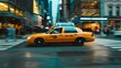 © Irina Ukrainets - Yellow taxi car on a busy New York street. Urban transportation at night. Vivid colors and motion blur create a dynamic feel. Generated by AI