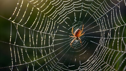 A spider sits in a spider's web that is covered in ice.
