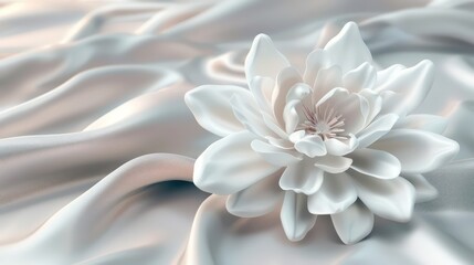 Wall Mural - 3D White jade flower on fabric background, wallpaper for walls.