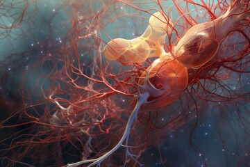 Poster - Detailed 3d render of neurons and synapses in the nervous system