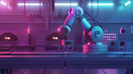 Poster - Industrial robot works automatically in smart autonomous factory.