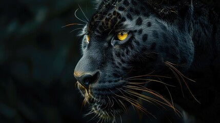 Wall Mural - Closeup of a black panthers head on black background