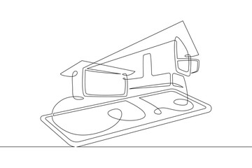 Poster - One continuous line.Modern house on the computer screen. Fashionable architecture in the device. House image. Building construction in the gadget. One continuous drawing line logo isolated minimal ill